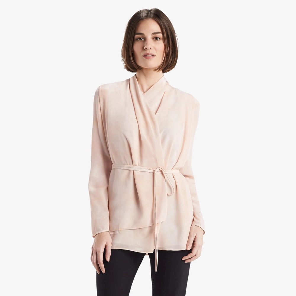 MM. LAFLEUR NWT Pastel Faux Wrap Draped Asymmetric 100% Silk Blouse Shirt Top